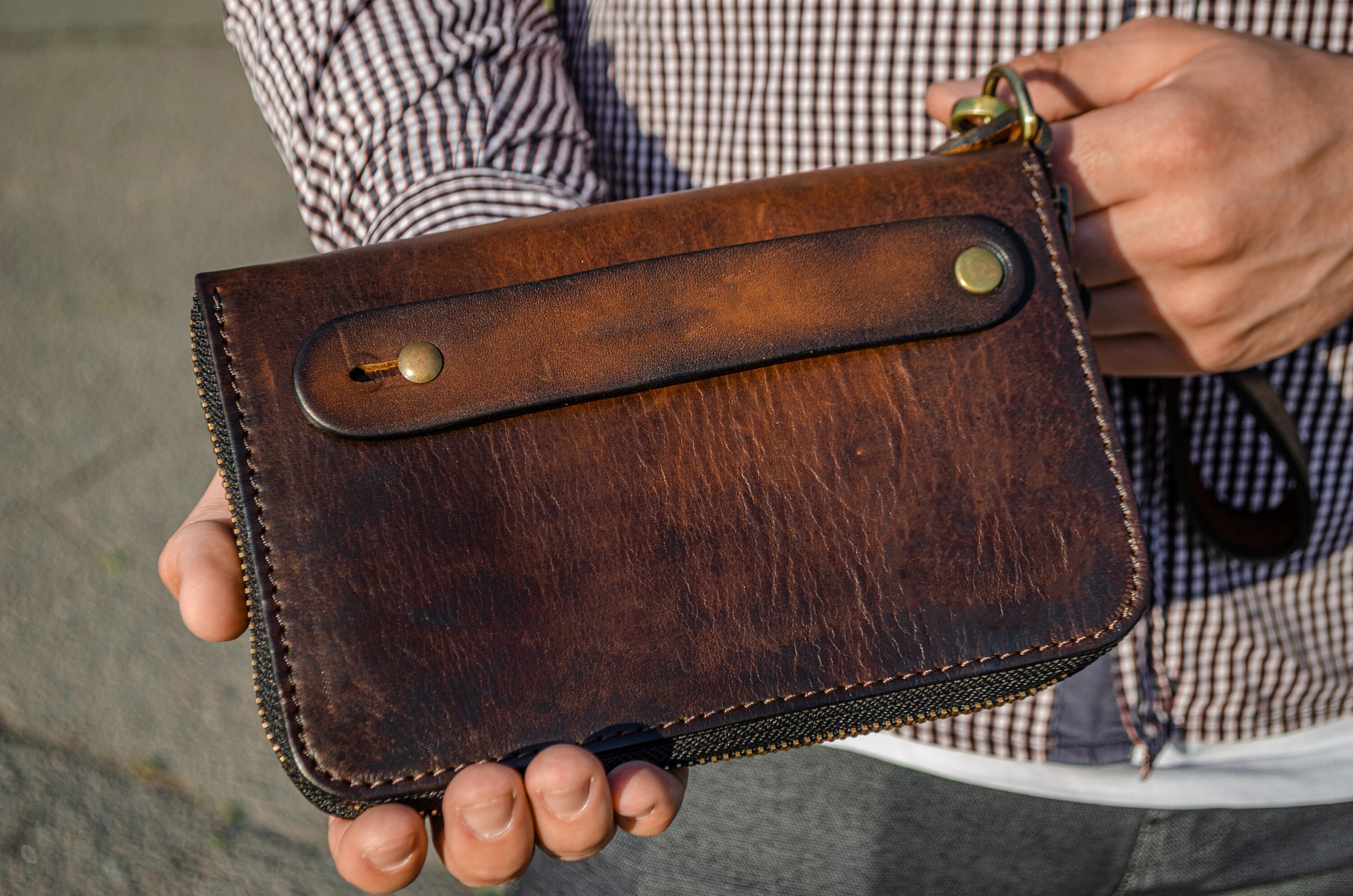 Personalized Leather Clutch Full Grain Leather Clutch Brown Etsy