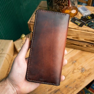 Cartera de cuero personalizada, Cartera bifold larga, Cartera marrón de cuero, Cartera para ella o él, Cartera para hombre, Cartera para mujer, Para billetes imagen 2