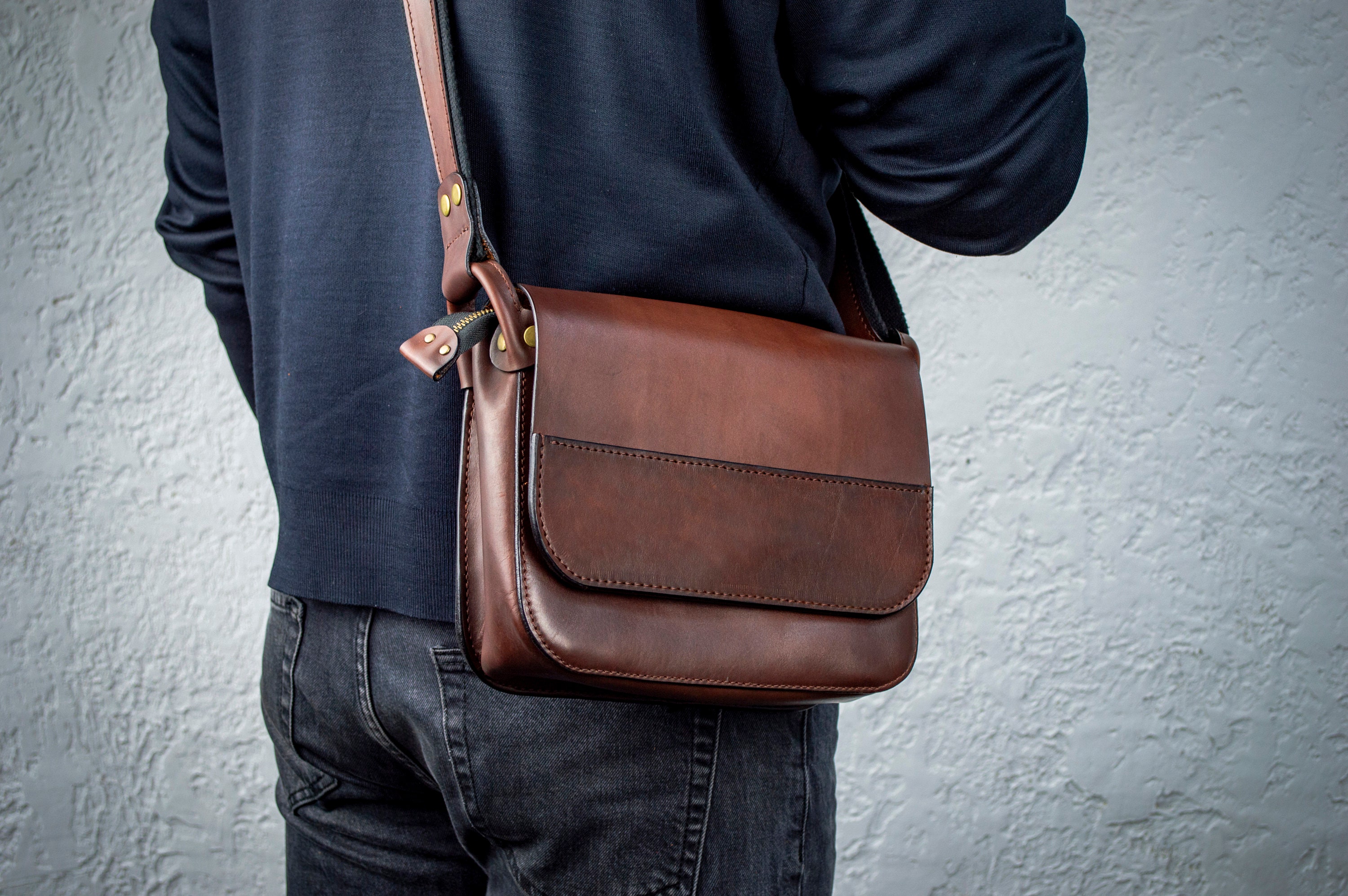 Personalized Men's Bag, Brown Men's Leather Bag, Men's Leather Shoulder ...