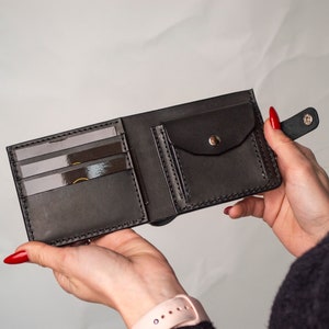 Cartera de cuero para hombre, Cartera de cuero para hombre delgada, Cartera de cuero de grano completo, Cartera minimalista, Regalo para novio, Regalo para él, Regalo para papá imagen 3