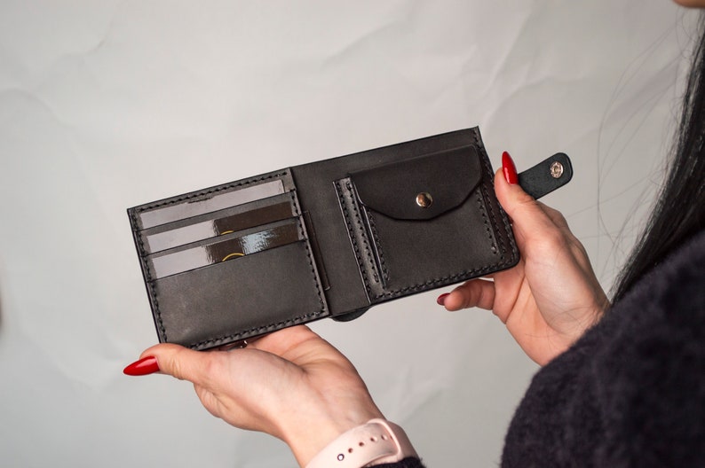 Cartera de cuero para hombre, Cartera de cuero para hombre delgada, Cartera de cuero de grano completo, Cartera minimalista, Regalo para novio, Regalo para él, Regalo para papá imagen 3