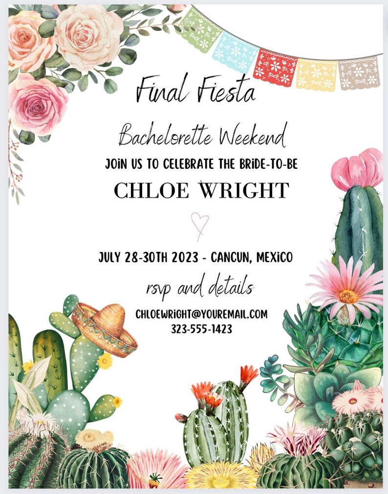 Editable Final Fiesta Bachelorette Invitation With Editable Itinerary ...