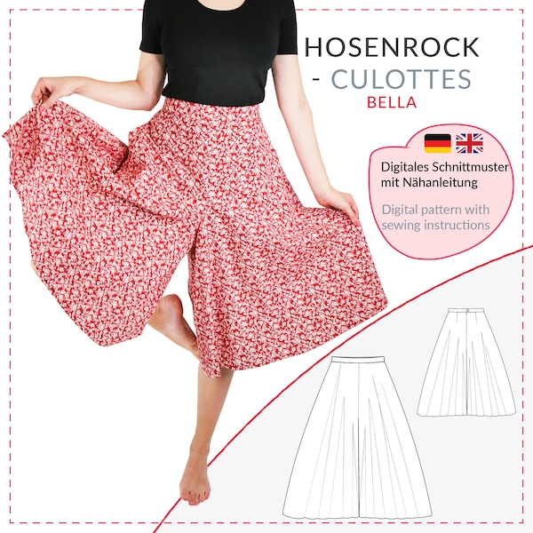 Culotte Hose // Hosenrock Damen Schnittmuster // Hosenrock nähen  mit Anleitung & Schnittmuster (A4/US letter kompatibel/A0) // BELLA(S-2XL)