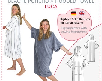 Super practical and quickly sewn!  Surfer poncho/bathing poncho Luca (XS-5XL) - German pattern & sewing instructions