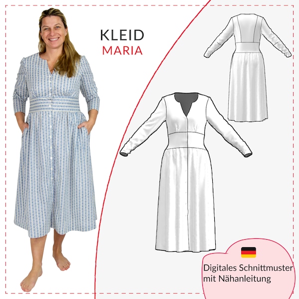 Dirndl Schnittmuster // Schnittmuster Trachtenkleid Damen // Trachtenkleid ohne Schürze // Dirndl mit Ärmel // Dirndl nähen // Waschdirndl