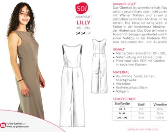 Jumpsuit Lilly (XS - 3XL) - Nähanleitungs e-book & PDF-Schnittmuster (A4/US Letter kompatibel/ A0)