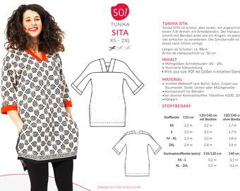 Tunika-Schnittmuster SITA (XS – 2XL) // Tunika nähen // Papierschnittmuster mit illustrierter Nähaneitung