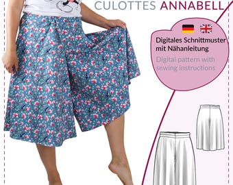Culotte trousers sewing pattern // Sew your own culottes //Culotte pattern large sizes (XS-5XL) // PDF pattern (A4/US letter comp./A0)