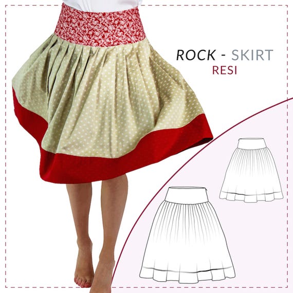Trachtenrock Damen | Trachtenrock Schnittmuster | Oktoberfest Outfit | Faltenrock nähen | Rock Papierschnitt (XS-2XL) mit Nähanleitung