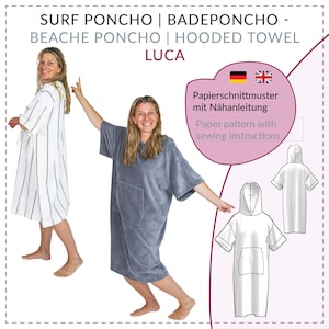 beach towel pattern | surf poncho sewing pattern | swim poncho pattern | hooded towel pattern | Paper Sewing Patterns with Instructions