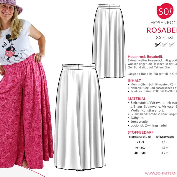 Kreiere den Hosenrock deiner Träume mit unseren Schnittmustern Rosabell (XS-5XL) für Culottes! Papierschnittmuster mit Nähanleitung