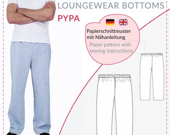 Schnittmuster Herren Pyjama-Hose // Schlafanzug Hosen Schnittmuster // Pyjamahose nähen // Schlafanzug hose nähen // Papierschnittmuster