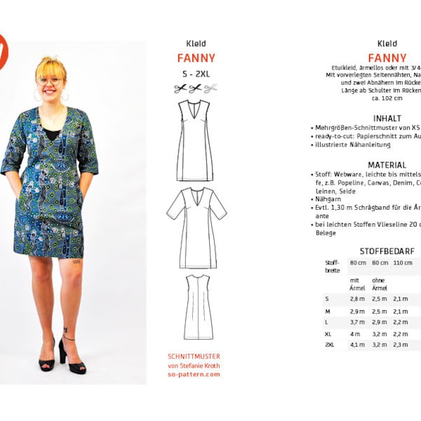 Damen Kleid Fanny, Schnittmuster von SO Pattern - e-book & PDF / Plot in deutsch und englisch