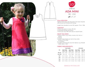 dress pattern Ada "mini" (Size 98 – 152) Illustrated sewing instructions e-book & PDF-pattern (A4/US Letter kompatibel)/ Plot (A0)