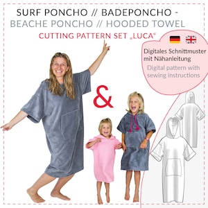 surf poncho sewing pattern set (family) // swim poncho pattern // beach towel pattern // hooded towel pattern // surf poncho sewing // PDF
