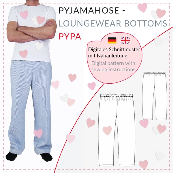 Schnittmuster Pyjama-Hose Herren// Schnittmuster Schlafanzughose Herren //Pyjamahose nähen // Schlafanzughosen nähen // loungewear Hose