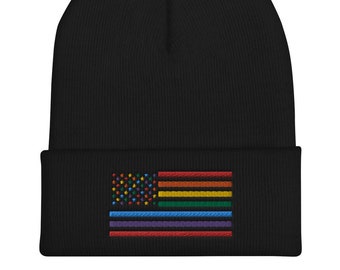 Rainbow American Flag Beanie