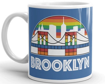 Brooklyn Bridge Rainbow Skyline Vintage Mug