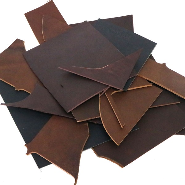 Two Pounds, West Tan, Buffalo Leather Scrap, Mixed Colors, Heavyweight Thick 8/9oz, 2lb Bag of Bison Leather, Leather Pieces, Scrap Remnants