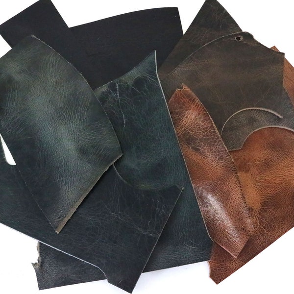 Two Pounds, Vintage Glazed, Buffalo Leather Scrap, Heavyweight Thick 8/9oz, 2 lb Bag of Bison Leather, Leather Pieces, Remnants, Mixed Color