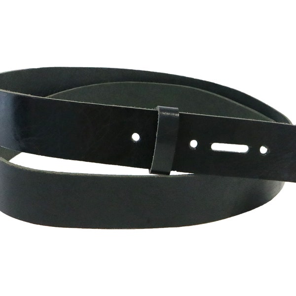 Black Vintage Glazed Leather Belt Blank w/ Matching Keeper, 48"- 60" Length, Belt Strip, Strap, Belt Strip Replacement, Leather Belt Straps