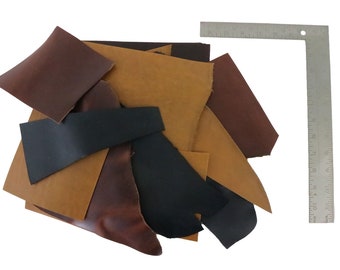 Bolsa de retales de cuero de vaca marrón y negro, 4-6 oz, suministros para manualidades