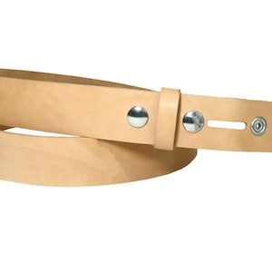 Extra Heavyweight Vegetable Tanned Leather Belt Blank w/ Snaps and Keeper, Skived Turn Back, 50&quot;- 60&quot; Length, 10-12 oz, 6 Snap Color Options