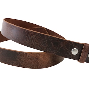 Tan Vintage Glazed Leather Belt Blank w/ Silver Snaps and Keeper, 48-60&quot; Length, Heavyweight 8-10oz, Turn Back, Belt Replacement, Add buckle