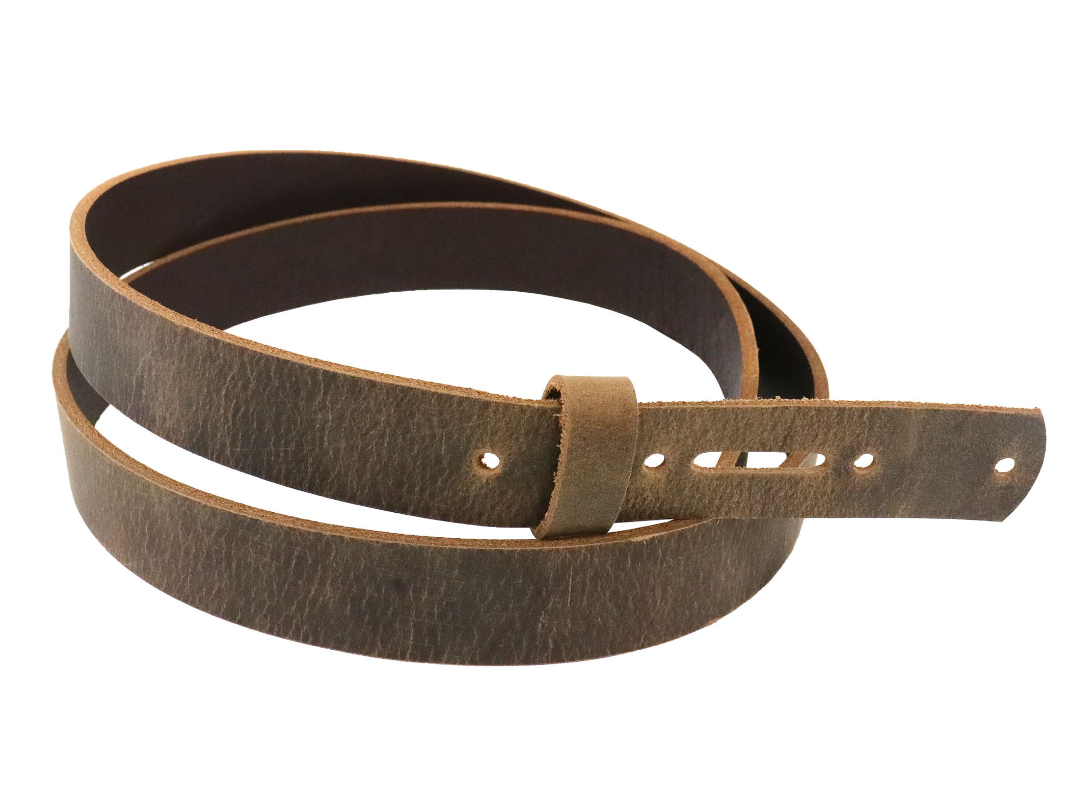 1-1/2 Brown Buffalo Leather Belt Blank with Snap Holes 8/9 oz