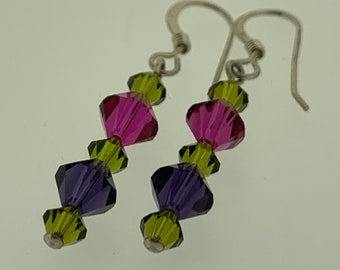 Sterling Silver Swarovski Crystal Dangle Earrings, Handmade