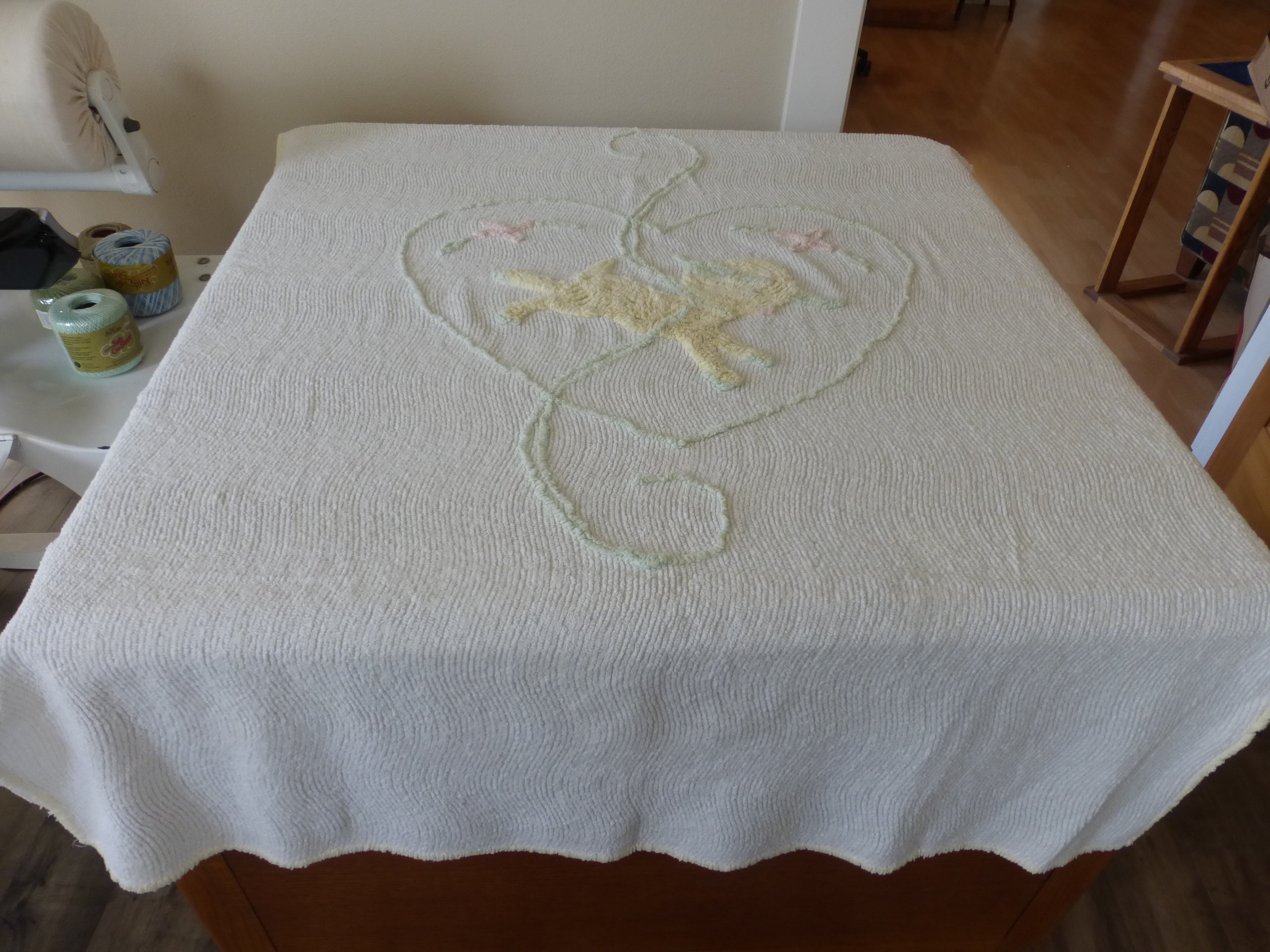 Vintage Chenille Baby Crib Coverlet Blanket Lamb Etsy