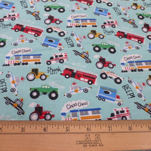 Trucks, Ambulances, Tractors, Trains, Fire, Police + More   Cotton Fabric 1 yard