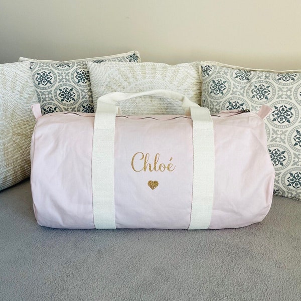 Sac de voyage format polochon personnalisé Rose en coton