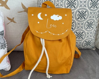 Customizable children's mini backpack in cotton mustard color
