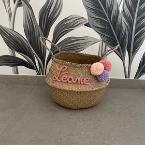 Medium Customizable ball or Thai basket short word of your choice with 2 or 3 pompoms image 3