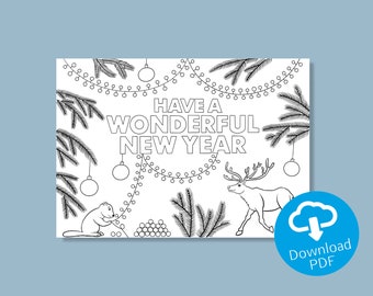 Coloring Card "New Year" | crafts and coloring for Children, Teachers and all Adults | DIY Coloring Template | Printable Coloring Page