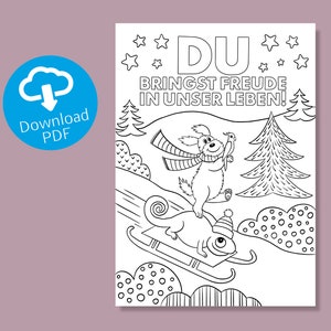 Coloring Page Winter Fun | Printable DIY Postcard | Coloring Card for Children, Teachers and all Adults | Christmas Present | Holiday Craft