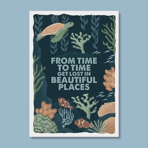 Postkarte Get lost in beautiful places Tauchen Affirmationskarte Reisen FSC® Zertifikat hochwertiger umweltfreundlicher Kunstdruck Bild 1