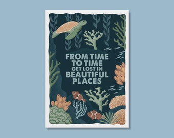 Postkarte "Get lost in beautiful places" | Tauchen | Affirmationskarte Reisen | FSC® Zertifikat | hochwertiger umweltfreundlicher Kunstdruck