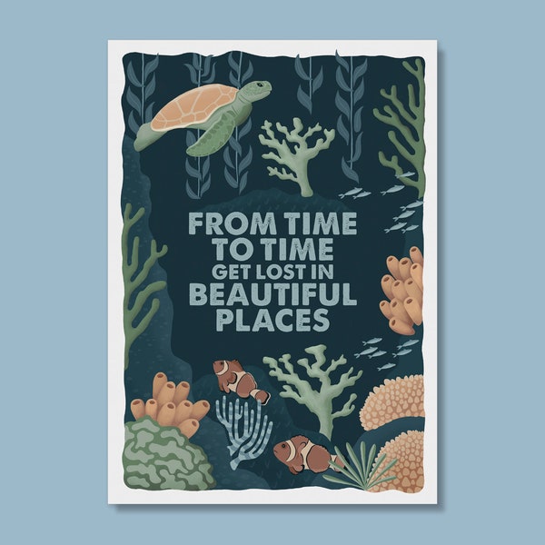 Postcard "Get lost in beautiful places" | Scuba Diving | Affirmation Card Travel | FSC® certified | Art Print | Gift for Divers