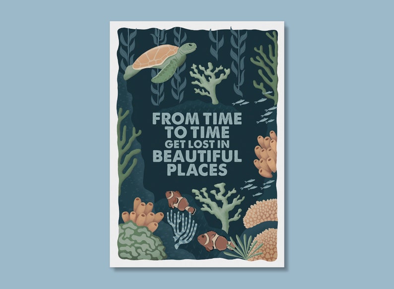 Postkarte Get lost in beautiful places Tauchen Affirmationskarte Reisen FSC® Zertifikat hochwertiger umweltfreundlicher Kunstdruck Bild 1