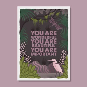 Postal "Eres maravilloso" | Tarjeta de afirmación de amor propio | FSC® | impresión artística ecológica de alta calidad | pájaro y libélula
