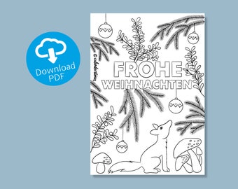 Ausmalkarte "Frohe Weihnachten" verschicken und verschenken | basteln und malen mit Kindern | Beschäftigung für zu Hause und in der Schule