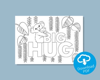 Coloring Card "Big Hug" | DIY Postcard | Self made Gift | craft and color for Children, Teachers and all Adults | Printable Coloring Pages