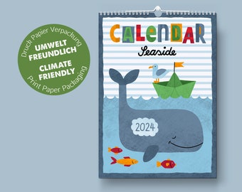 Illustrated calendar 2024 | DIN A4 | sustainable present | 100% recycling paper | birthday calendar | XMAS present for families and kids |