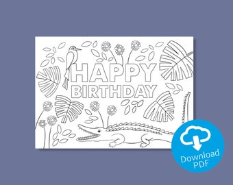 Coloring Card "Happy Birthday" | Birthday Card | craft and color for Children, Teachers and all Adults | DIY Coloring Pages | Printable File