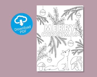 Coloring Card "Merry Christmas" | craft and color for children, teachers and all adults | DIY Xmas Postcard | Printable Coloring Page