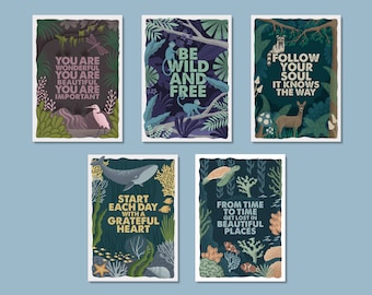 Postcard Set of 5 Bargain | Affirmation Cards Self Love, Freedom, Trust, Gratefulness, Travel | FSC® certified | Art Prints | Spiritual Gift