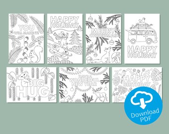 Set of 7 DIY cards (ENG) | coloring postcards | coloring for children, teachers and all adults | Crafts with kids | Printable Coloring Pages