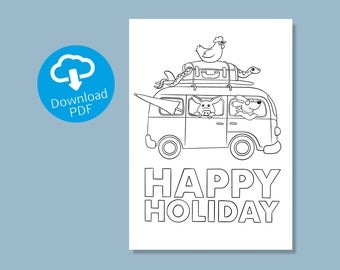 Coloring Card "Happy Holiday" | DIY Greeting Card | Craft and color for children, teachers and all Van Lovers | Printable Coloring Page